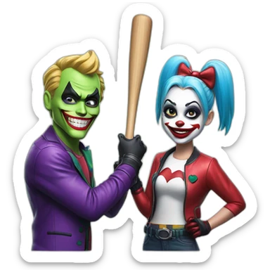 Joker and Harley Quinn with gum and baseball bat sticker