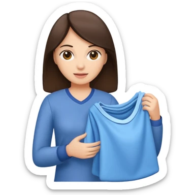 brunette woman holding laundry sticker