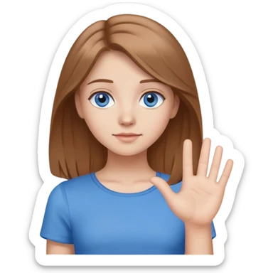 Girl tipping hand, light brown hair, blue top, blue eyes sticker