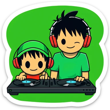 Green Luffy and green Alastor listening to music together sticker