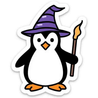penguin wizard with magic wand and wizard hat sticker
