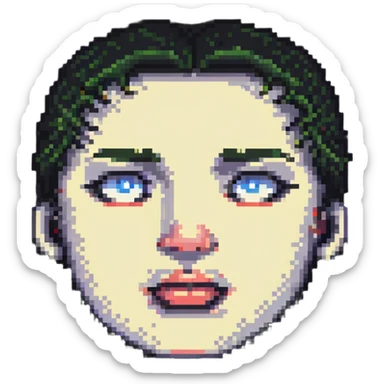 pixel art suspicious face with one eyebrow up and mouth agape, 'what the hell' feeling sticker