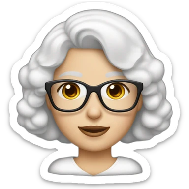 mujer piel blanca con diadema de orejas de conejo en la cabeza gafas y perro bichon maltés blanco sticker