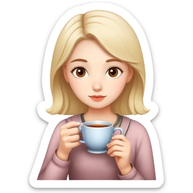 girl with a calm face, drinking tea sticker