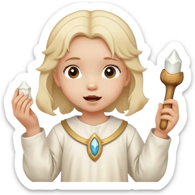 toddle girl with white medieval tunic and a tooth in her hand sticker