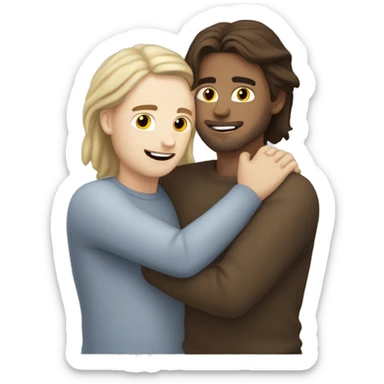 My white-skinned, brown-eyed guy hugs me a white-skinned guy with medium-long hair sticker