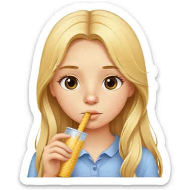 blonde girl with long hair sniffing straw sticker
