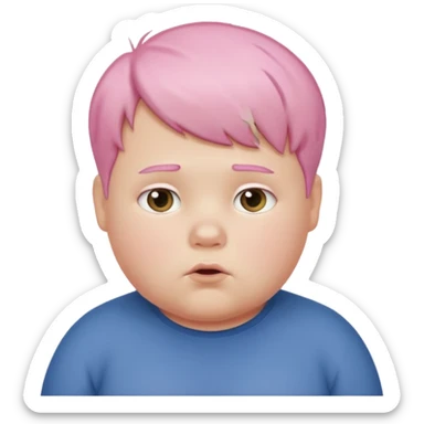 un nene blanco rellenito con pelo corto rosa,  con la sonrisa para abajo como edta ☹️ pero no enojado, la sonrisa caida las puntas para abajo como esta sonrisa ☹️ sticker