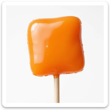realistic square-shaped lollipop, orange color, shiny, photorealistic style sticker