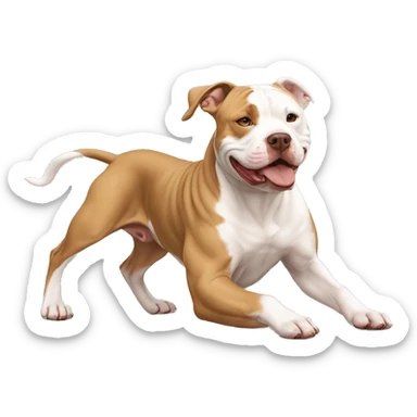 Light brown Pitbull playing with white American Bulldog sticker