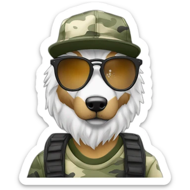 Loup blanc + lunettes noires+ casquette camo sticker