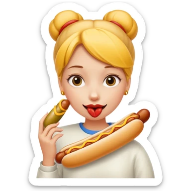 Girl hotdog in mouth sticker