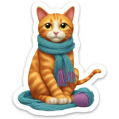 orange cat knitting a scarf sticker