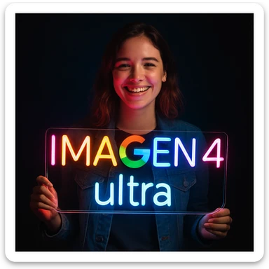 make a girl holding this sign, but sign in made of neon, also add ultra below the sign sticker