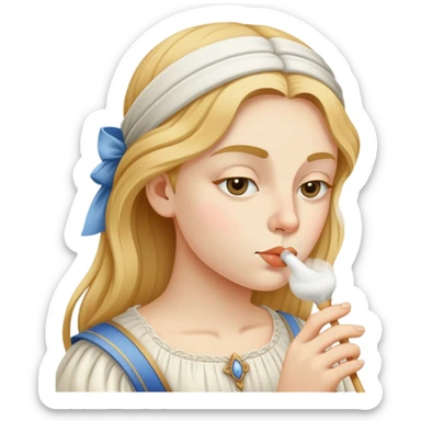 Someone sniffing white powder through a straw in the style of a renaissance painting  sticker