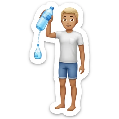 man full body emptying a bottle of water sticker