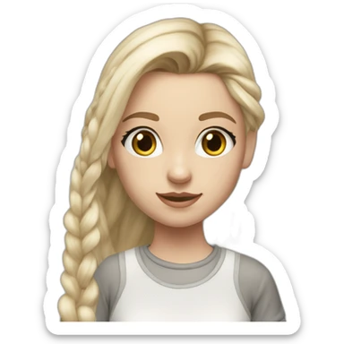 hyperrealist caucasian girl, long straight blonde hair, white sheer laced top, grey micro skirt, grey and white sneakers sticker