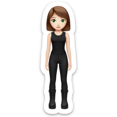 Create a Mistress with brown hair, green eyes, platform boots and black leggings and top sticker