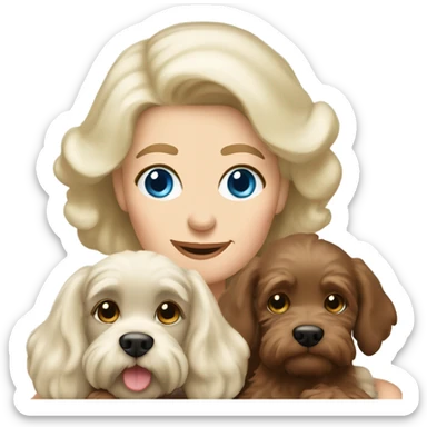 blue eyed old blonde lady with dark brown Cockapoo puppy dog sticker