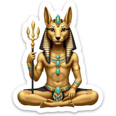 Ancient style lavishly adorned anubis staged formally sitting posed sticker