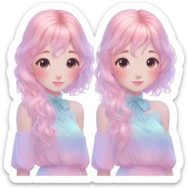 Gorgeous Beautiful Blushing Petite Colorful-Shiny-Pastel-Fairy-Anime-Girl with beautiful gradient pastel hair aesthetic sticker