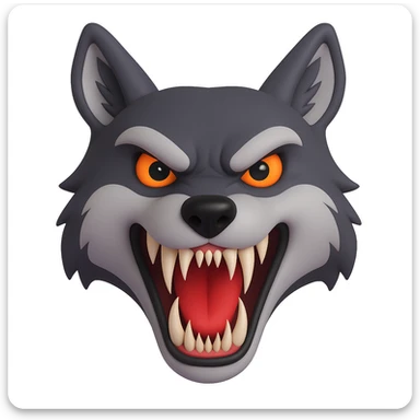 Make the wolf teeth much sharper, same style as original 3D emoji style. The original 3D emoji style does not support editing, so use a general style that respects the microsoft style 3d fluent emoji look while sharpening the wolf teeth. sticker