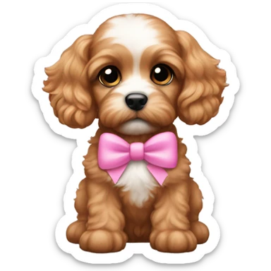 Cavapoo puppy with a pink bow on each ear sticker