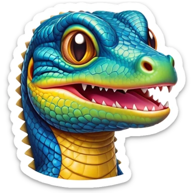 Cinematic Realistic Comical Monitor Lizard Portrait Emoji, Head tilted dramatically with an exaggeratedly amused expression, featuring a striking, glossy scaled hide with bold, angular textures and wide, expressive eyes full of playful disbelief, rendered with lifelike precision and natural vibrant hues, high shine, dramatic yet playful, styled with an air of cheeky wilderness mischief, soft glowing outline, capturing the essence of a spirited and over‐the‐top monitor lizard that looks ready to scurry its way into viral fame! sticker