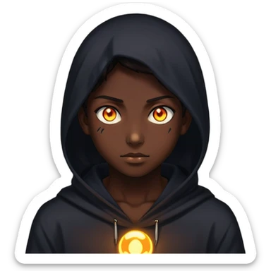 silhouette of a person with glowing eyes in darkness, mysterious anime character sticker