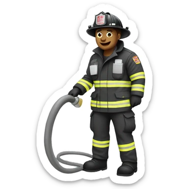 fire fighter, whole body, holding a hose sticker