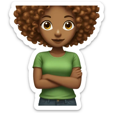 brownskin girl with auburn curly hair wearing green shirt sticker