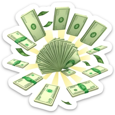 Add more cash flying around, bundles of US dollars, casino winnings vibe, lucky flight, jackpot feeling sticker