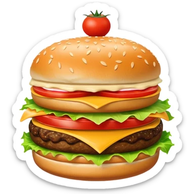 single cheeseburger with ketchup, onion, tomato, lettuce, and mayo sticker