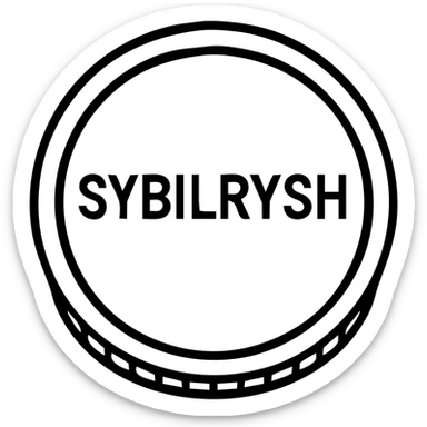 A circular coin with the text "SYBILRYSH" inscribed in the center. The coin has a circular rim and simple coin detailing. sticker