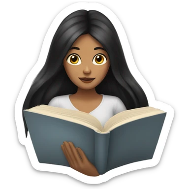 Woman with long black hair reading a book sticker