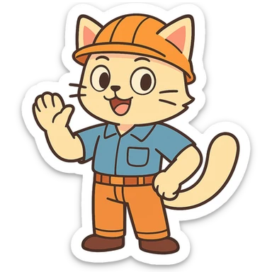anime style cat worker wearing an orange helmet sticker