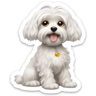 maltese dog with curly brown haired girl sticker