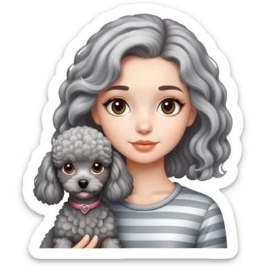 A beautiful American-style girl has streaked hair and a miniature gray Poodle. sticker