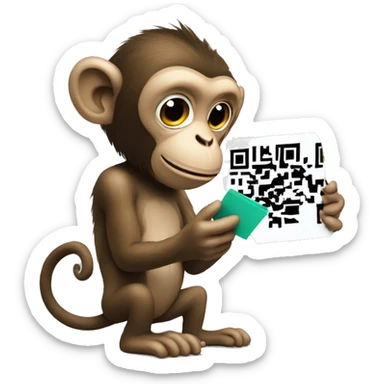 Monkey scanning a QR code sticker