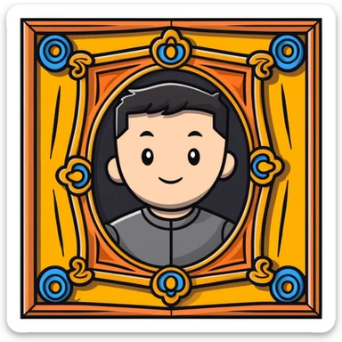 A man's photograph in a decorative picture frame sticker