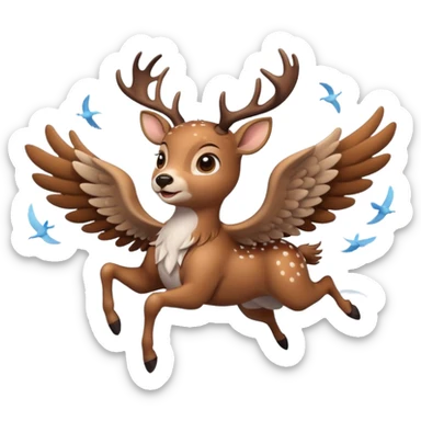 Make a 10 point deer with wings and its flying on a cloud and it is going crazy sticker