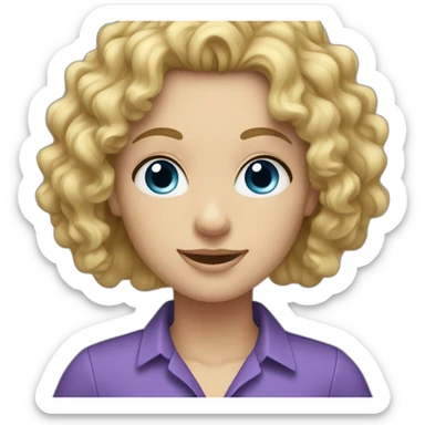 caucasian long curly blonde blue eyes woman purple shirt sticker
