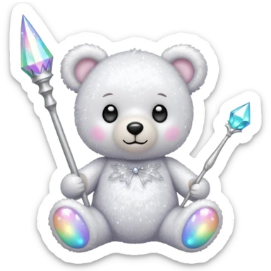 White Fairy glitter teddy with wand  sticker