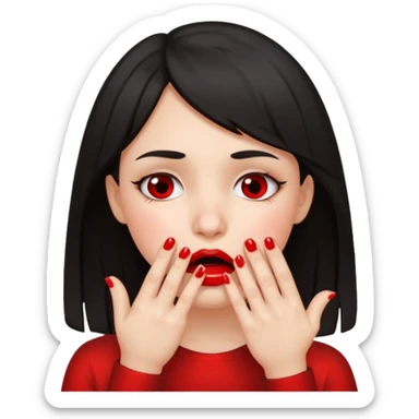 Dark haired girl with fingers in mouth and tears in eyes sticker