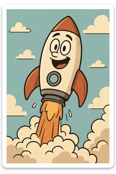 a rocket ship blasting off sticker