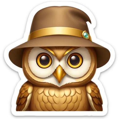 golden owl with shiny feathers with a hat in head  sticker