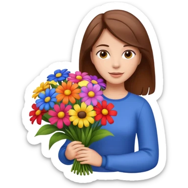 brown hair woman with big bouquet of flowers sticker
