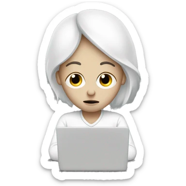 sad person with laptop, white sticker