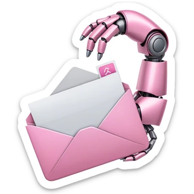 pink robotic hand holding email envelope sticker