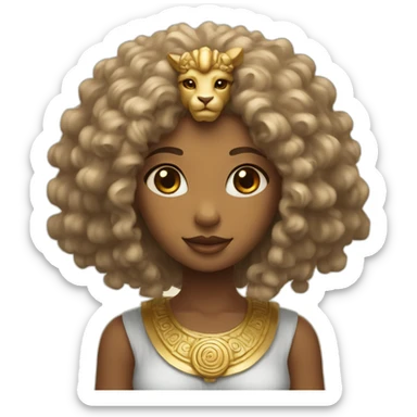 Curly girl stand next to lamassu sticker